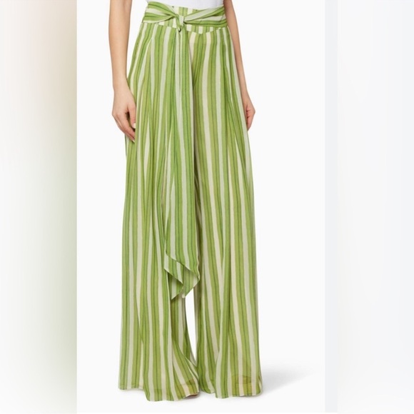 PatBO Green Striped Wide Leg Tie Waist Pants Resort Wear Palazzo Trousers Sz. 0 - Picture 6 of 15